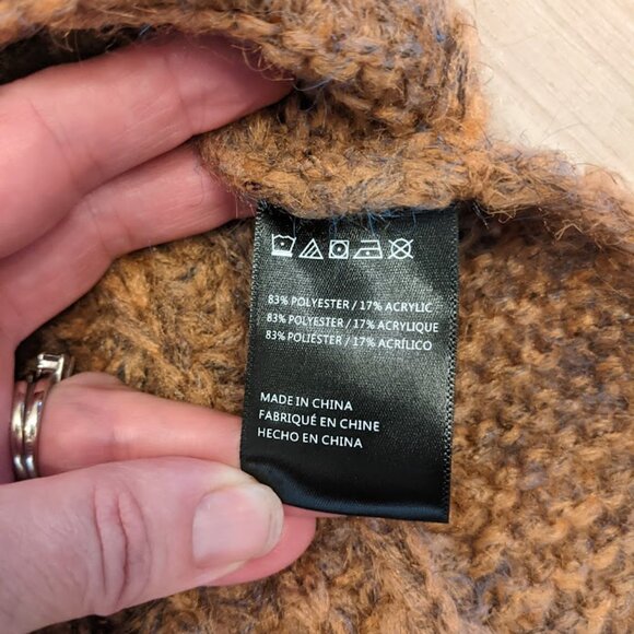 Anthropologie Women's Marled Fringe Poncho ONESIZE Bronze Knit Frontier Boho - Picture 8 of 12